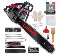 LADAMI Tronçonneuse thermique 58cm³ professionnelle, moteur 2 temps, 3,5CV, avec guide-chaîne de 50 cm et 40cm, 2 chaînes, idéale pour l'entretien des arbres, l'exploitation forestière et le jardinage