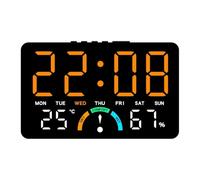 LADFRTYU Horloge Murale Numérique Horloge Murale électronique multifonctionnelle, Horloge numérique LED ABS, température, Commande vocale, Table d'affichage DST(Black-Orange)