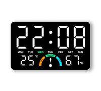 LADFRTYU Horloge Murale Numérique Horloge Murale électronique multifonctionnelle, Horloge numérique LED ABS, température, Commande vocale, Table d'affichage DST(White-White)