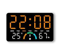 LADFRTYU Horloge Murale Numérique Wall-Mounted Electronic Wall Clock Temperature Date Digital LED Clocks Voice Control DST Display Table for Bedroom(White-Orange)
