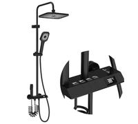 LADOKEE Colonne de Douche Noir, Ensemble avec Pomme de Douche Plafond 30x20 cm, Panneau de Commande Intelligent, 3 Modes de Douche, Hauteur Réglable, Pistolet Haute Pression pour Salle de Bain