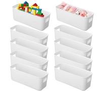 laeeyin Lot de 10 boîtes de rangement en plastique blanc - Petit panier de rangement avec poignées - Rangement serré - Pour cuisine, salle de bain, étagère en plastique