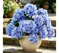 Laelfe Lot de 3 Hortensia Artificielle pour l'extérieur, Fausse Fleur Hortensias Artificielles en Soie pour Jardin, Terrasse, Balcon, Mariage, Fête et Centres de Table, Decoration Maison (Bleu)