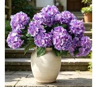Laelfe Lot de 3 Hortensia Artificielle pour l'extérieur, Fausse Fleur Hortensias Artificielles en Soie pour Jardin, Terrasse, Balcon, Mariage, Fête et Centres de Table, Decoration Maison (Violet)
