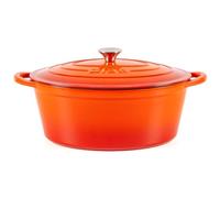 Lätt Home Cocotte en fonte émaillée orange. Marmite ovale 29 x 21 x 11 cm - 3,85 L. Élégante, résistante, spéciale à induction et adaptée à tous types de cuisine