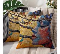 Laewaele Housse de Coussin Imperméable 55 x 55 cm Lot de 2, Taie d'oreiller Décorative avec Fermeture Éclair Invisible, Moderne pour Canapé, Salon, Jardin Extérieur et Balcon, Femme Abstrait S#1110