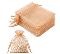 Lafefe Lot de 20 Pochettes Cadeaux en Organza avec Cordon de Serrage - 10 x 15 cm - pour Mariage, fête, Festival, Bonbons et Jeux - Champagne doré