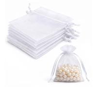 Lafefe Lot de 20 Pochettes Cadeaux en Organza avec Cordon de Serrage - 10 x 15 cm - pour Mariage, fête, Festival, Bonbons et Jeux - Blanc
