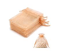 Lafefe Lot de 20 Pochettes Cadeaux en Organza Transparent avec Cordon de Serrage - 7 x 9 cm - pour dragées de Mariage, fête, Festival, Bonbons et Jeux - Champagne doré