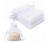 Lafefe Lot de 20 Pochettes Cadeaux en Organza Transparent avec Cordon de Serrage - 7 x 9 cm - pour Mariage, fête, Festival, Bonbons et Jeux - Blanc