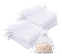 Lafefe Lot de 50 Pochettes Cadeaux en Organza avec Cordon de Serrage - 10 x 15 cm - pour Mariage, fête, Festival, Bonbons et Jeux - Blanc