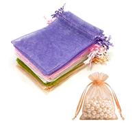 Lafefe Lot de 50 Pochettes Cadeaux en Organza Transparent avec Cordon de Serrage - 7 x 9 cm - pour Mariage, fête, Festival, Bonbons et Jeux