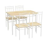 LafeuR Ensemble de Salle à Manger avec Table à Manger et 4 Chaises, Ensemble de 5 pièces pour Salle à Manger, Cuisine, Salon, Grain de Bois hêtre + Cadre Blanc, 109 x 69 x 75 cm