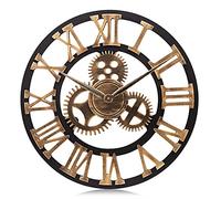 Lafocuse 60cm Horloge Murale Geante Bois, Vintage Silencieuse Pendules Murales Or Engrenages Industrielle, Steampunk sans Tic-tac Décor pour Salon Bar Chambre