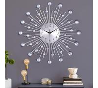 Lafocuse Horloge Murale Argenté Geante avec Strass, Metal Silencieuse Pendule Murale Moderne Nordic Décoration, Créative Design pour Salon Chambre Bar 56cm