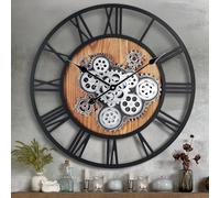 Lafocuse Horloge Murale Engrenages Mobiles Geante 57cm, Industrielle Bois Vintage Pendule Murale Steampunk Design Chiffres Romains pour Salon Cuisine Bar Bureau