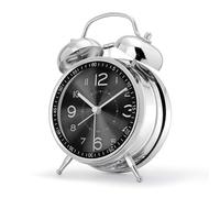 Lafocuse Reveil Bruyant pour Dormeurs Lourds, Double Cloche Fort, avec Lumière de Nuit, Grand Réveil Matin Métal, Horloge de Table Analogique Silencieux pour Chambre Bureau 16cm, Noir