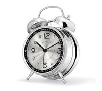 Lafocuse Reveil Bruyant pour Dormeurs Lourds, Double Cloche Fort, avec Lumière de Nuit, Grand Réveil Matin Métal, Horloge de Table Analogique Silencieux pour Chambre Bureau 16cm, Argenté