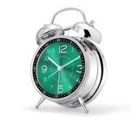 Lafocuse Reveil Bruyant pour Dormeurs Lourds, Double Cloche Fort, avec Lumière de Nuit, Grand Réveil Matin Métal, Horloge de Table Analogique Silencieux pour Chambre Bureau 16cm, Vert