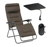 Lafuma Ensemble Fauteuil Relax Transat Jardin - Chaise Longue Matelassé avec Ombrelle Et Porte-gobelet - Rsx Clip - Aircomfort® - Marron Taupe Mobilier