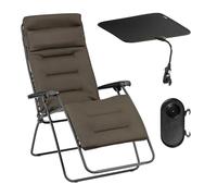 Lafuma Ensemble Fauteuil Relax Transat Jardin - Chaise Longue Matelassé XL avec Ombrelle Et Porte-gobelet - Rsx Clip XL - Aircomfort® - Marron Taupe Mobilier