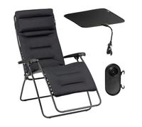 Lafuma Ensemble Fauteuil Relax Transat Jardin - Chaise Longue Matelassé XL avec Ombrelle Et Porte-gobelet - Rsx Clip XL - Aircomfort® - Noir Acier Mobilier