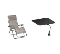Lafuma Mobilier Fauteuil Relax, Pliable et réglable, Système Lacets, RSXA, Texplast, Couleur: Châtaigne, LFM2045-9147 & Lafuma Ombrelle pour Fauteuil Relax et transat, Couleur: Noir, LFM2860-0247