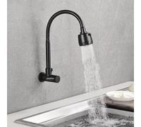 Lagomloot Robinet de cuisine, robinet d'évier mural avec tuyau flexible et double modes de pulvérisation, filetage G1/2 pouces pour alimentation en eau froide en noir
