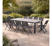 Concept Usine – Ensemble table de jardin Lagos – Table 200 cm aluminium + 10 chaises pliantes