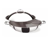 Lagostina Accademia Lagofusion, Wok 32cm en Acier Inox 18/10 avec Couvercle et Grille, Fond Lagofusion à 5 Couches pour Cuisson Rapide et Uniforme, Compatible Tous Feux y Compris Induction