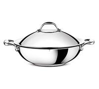 Lagostina Accademia Lagofusion Wok + Couvercle Acier Inox 18/10 Ø 30 Cm, 5 L, Poêle Induction, Gaz et Four jusqu'à 250 °C, Extérieur Poli, Intérieur Satiné, Poignée Rivetée, Fond 5 Couches