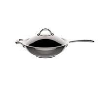 Lagostina Accademia Lagofusion Wok + Couvercle Acier Inox 18/10 Ø 30 Cm, 5 L, Poêle Induction, Gaz et Four jusqu'à 250 °C, Extérieur Poli, Intérieur Satiné, Poignée Rivetée, Fond 5 Couches