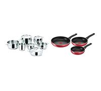 Lagostina Euforia Batterie de Cuisine pour Induction, Gaz et Four en Acier Inoxydable 18/10, 11 Pièces & Cucina Mediterranea Set de poêles anti-adhésives, aluminium