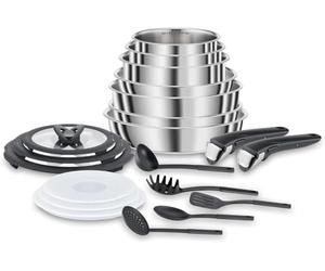Lagostina Ingenio INOX Lot de 20 Pièces en Acier Inoxydable - Casseroles, Poêles, Couvercles, Ustensiles et Poignées - Compatible Induction