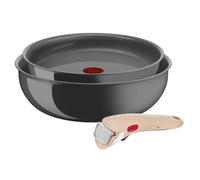 Lagostina Ingenio Vivissima Ensemble poêle 24 cm et wok 26 cm en céramique antiadhésive avec poignée amovible beige, technologie Thermo-Signal, pour toutes les sources de chaleur