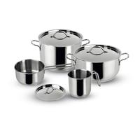 Lagostina Lot de 7 ustensiles de cuisine en acier inoxydable: casserole à deux poignées 18 cm, casserole creuse 22 cm, bouillie-lait 12 cm, manche long 14 cm, couvercles
