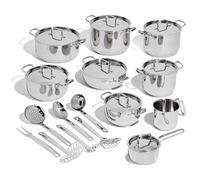 Lagostina Sfiziosa Batterie Cuisine en Acier Inox 18/10, Induction, Gaz et Four, 24 Pièces, Fond Lagoseal Plus, 6 Marmites, 1 Faitouts, 1 Casserole, 1 Pot à Lait, 8 Couvercles, 7 Ustensiles