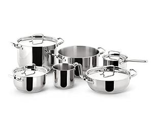 Lagostina Sfiziosa Batterie de Cuisine en Acier Inox 18/10, Casseroles Induction, Gaz et Four, 10 Pièces, Fond Lagoseal Plus, Set avec 3 Faitouts, 1 Marmite, 1 Casserole, 1 Pot à Lait, 4 Couvercles