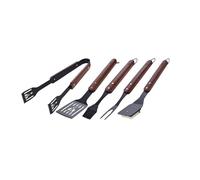 LAGUIOLE Black Edition Set 5 Ustensiles Barbecue, Premium Manche en Bois de Caoutchouc, Acier Inoxydable, Silicone, Portable Kit Voyage Camping Jardin, Cadeaux Homme, Noir - Bois - Noir