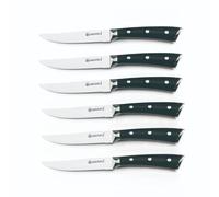 Laguiole Cuisson Set de 6 Couteaux à Steak - Lames Acier 3CR13 | 6 couteaux 22,3 cm, lames 3CR13 de 11 cm, 53±2 HRC, manches ABS noirs, résistants à la corrosion, finition miroir