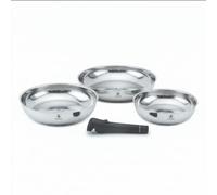 LAGUIOLE, Ensemble de 3 poêles amovibles en inox, compatibles Tous Feux, Induction, 100% Fonte, 20/24/28 cm, capacité 1,25/1,80/2,50 L, design empilable, Argent, Agent