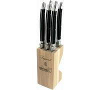 Laguiole Ensemble de couteaux à steak avec bloc à couteaux - Débutant - 6 pièces - Acier inoxydable - Noir