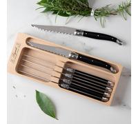 Laguiole Ensemble de couteaux à steak Débutant - 6 pièces - Acier inoxydable 1,2mm - Noir