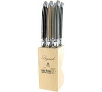 Laguiole Ensemble de couteaux à steak Débutant - 6 pièces - Lame inox 1,2mm - Avec bloc à couteaux en bois de hêtre - France