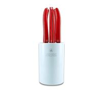 Laguiole Évolution® - 6 couteaux à steak - Avec bloc de rangement - Acier inoxydable - Manche ABS - Set couteau de table manches design Acidulé - Couleur Rouge