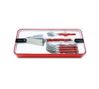 Laguiole Évolution - Coffret service à dessert 7 pièces - Coffret cadeau - Fourchettes à dessert et pelle à tarte en acier inoxydable et ABS Acidulé rouge