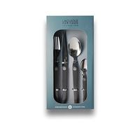 Laguiole Héritage - Ménagère 16 pièces design Acidulé, Noir carbone, Acier Inox et ABS, Couverts de table pour 4 Personnes, Présentation Coffret Cadeau