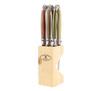Laguiole Jean Dubost 5/16452 Bloc 6 Couteaux Steak Minéral Mixés, Noir ; Marron