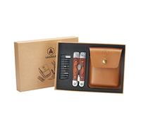 LAGUIOLE - Laguiole 40268486 Pince Multifonctions (8 Fonctions) en Acier Inoxydable avec Manche en Bois de Pakka et Etui en Cuir Marron