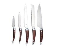 LAGUIOLE - LAGUIOLE Coffret Couteaux, Lot de 5 Outils Découpe Viande Poisson Pain, Manche Bois de Bambou et Pakka, Marron
